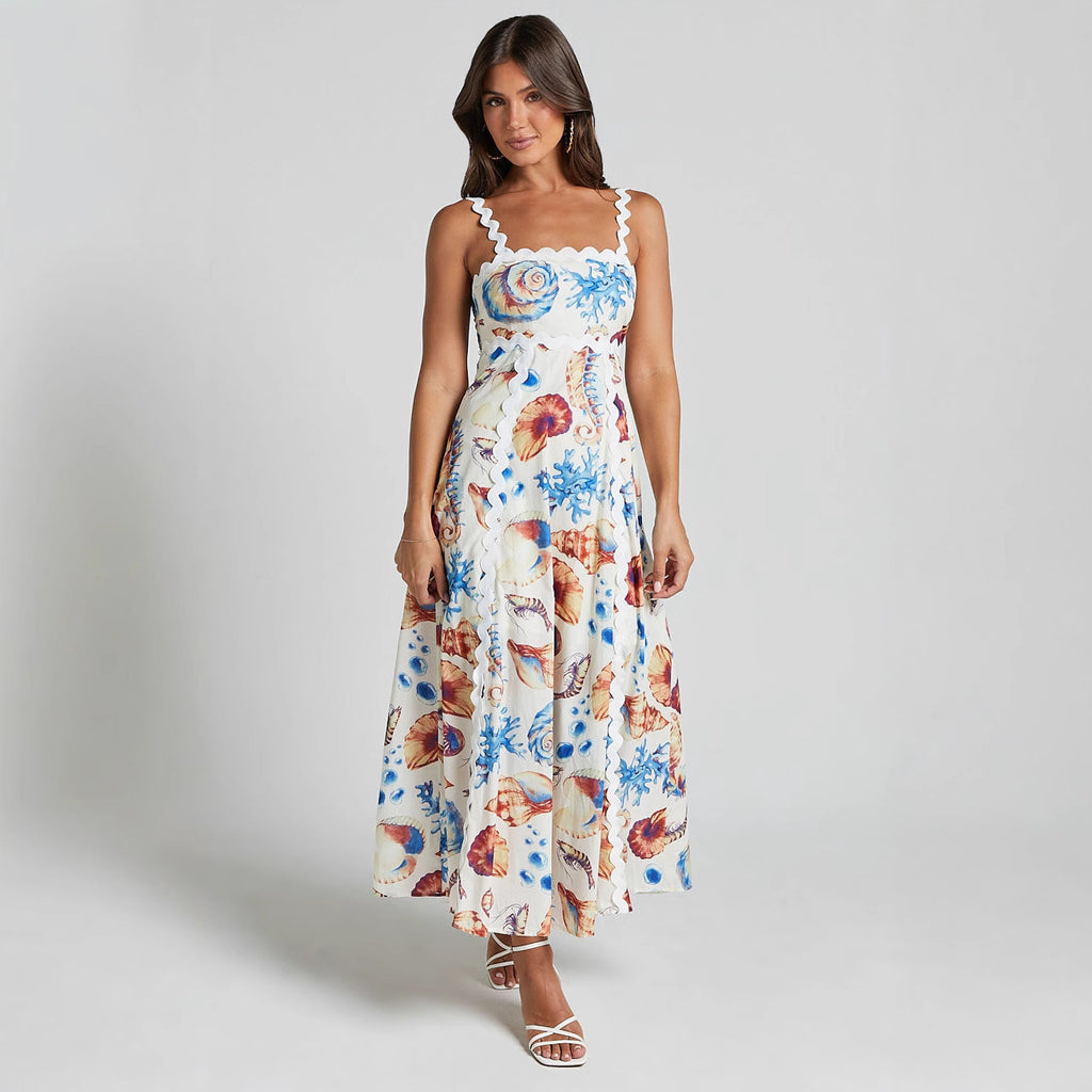 Women's Printed Strap Stitching Loose Vacation Dress