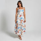 Women's Printed Strap Stitching Loose Vacation Dress