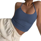 's Knitted Halterneck Vest Careful Machine Design Sling Basic Top