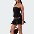 Strapless Cinched-Waist Denim Mini Dress
