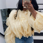 Women's Plus Size Layered Chiffon Puff Sleeve Top
