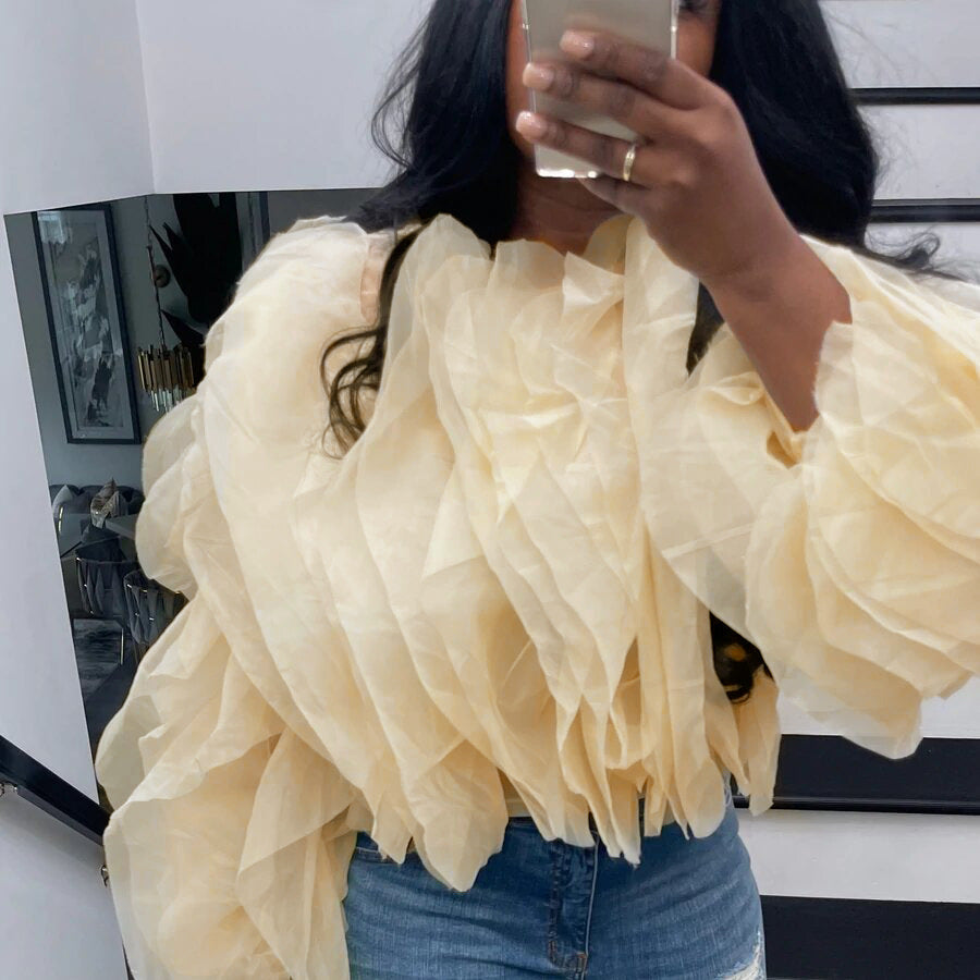 Women's Plus Size Layered Chiffon Puff Sleeve Top