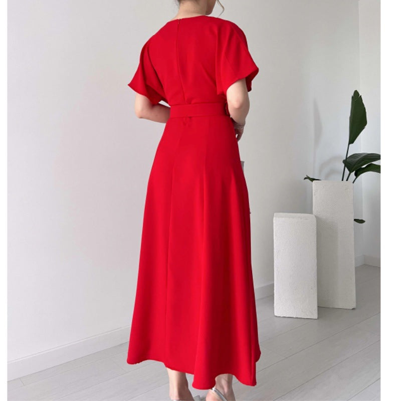 Women's Belted Crew-Neck Maxi Dress