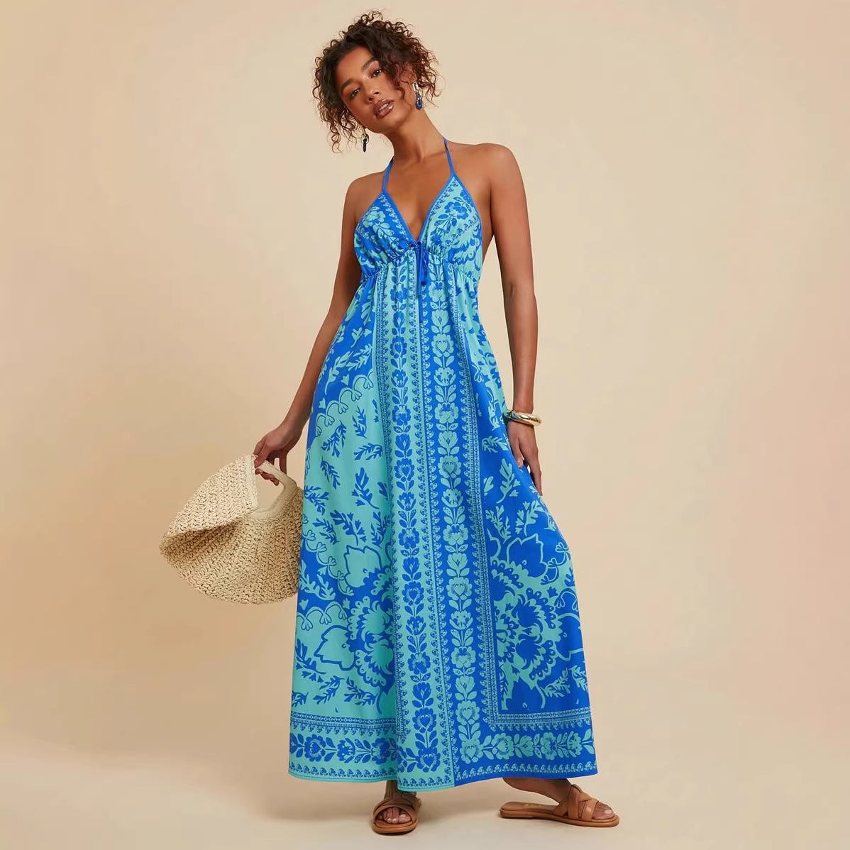 Women's Backless Floral Dress