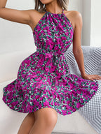 Women's Spring Summer Casual Tied Lotus Leaf Large Swing Floral Dress Women Clothing