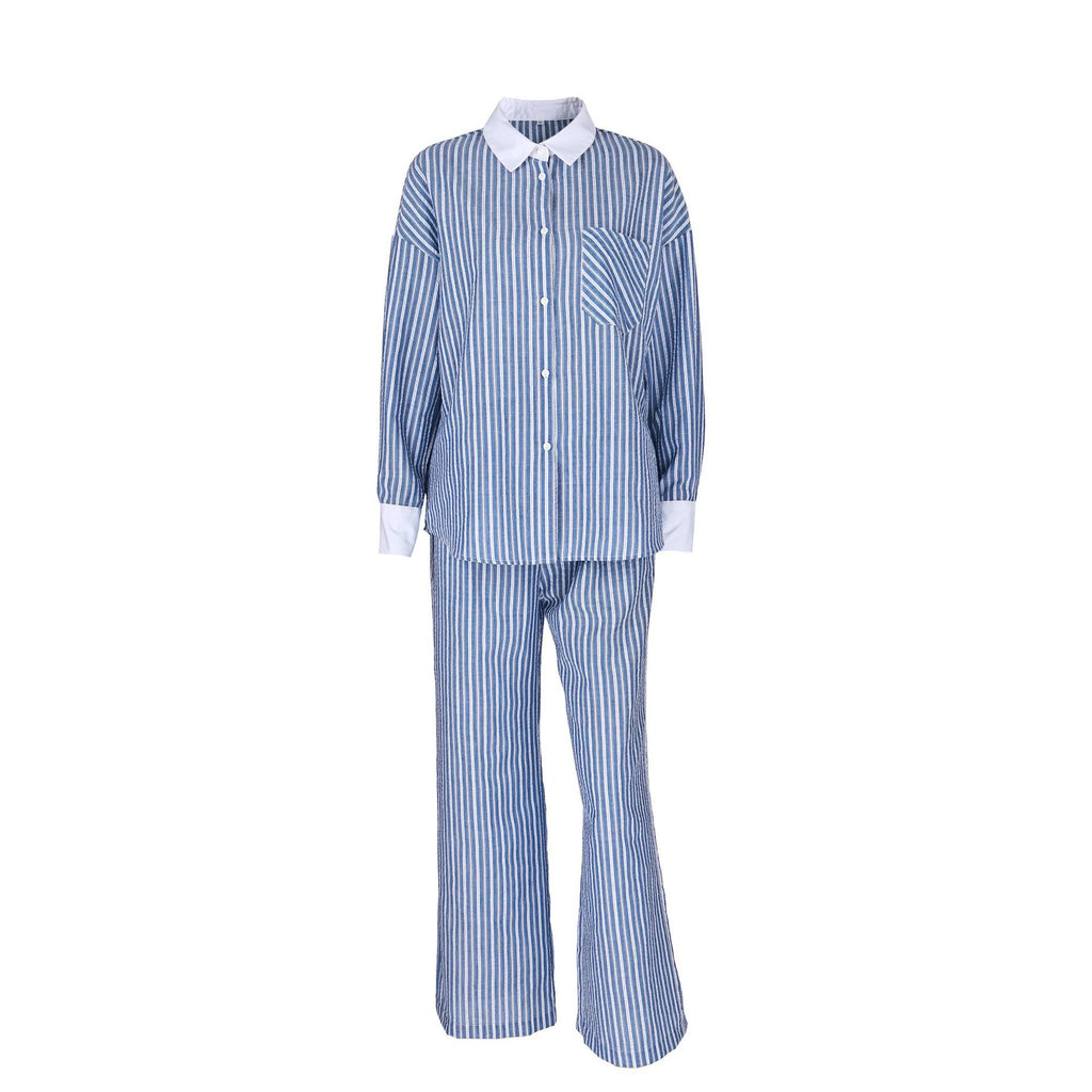 Women's Arrival Contrast Color Striped Pajamas Long Sleeve Trousers Casual All Match Home Wear Can Be Worn Outside