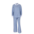 Women's Arrival Contrast Color Striped Pajamas Long Sleeve Trousers Casual All Match Home Wear Can Be Worn Outside