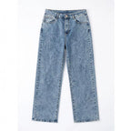 Women's Blue Distressed Straight-Leg Jeans
