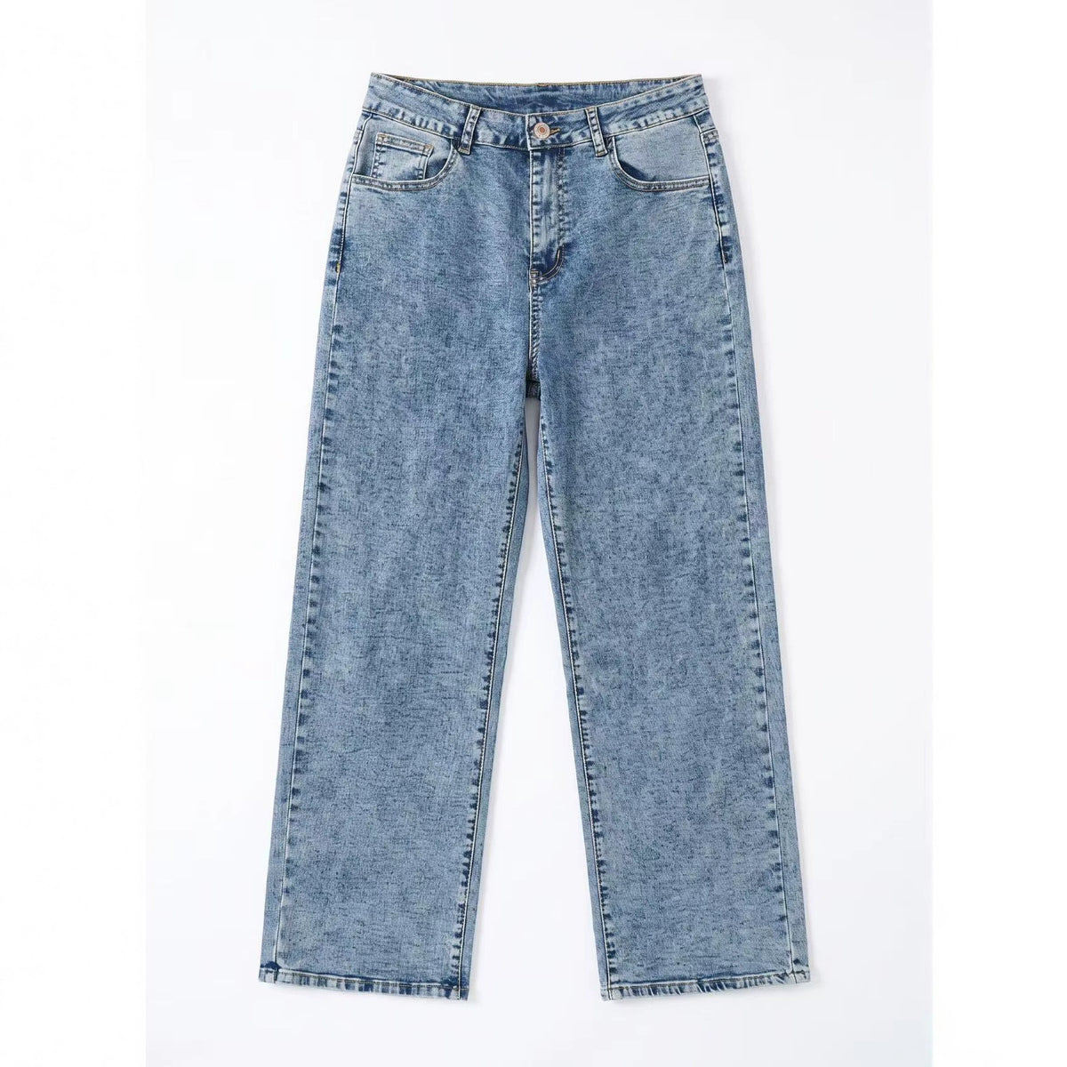 Women's Blue Distressed Straight-Leg Jeans