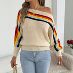 Women's Rainbow Striped Off-Shoulder Sweater