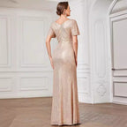 Women's Sequin V-Neck Split Evening Maxi Dress