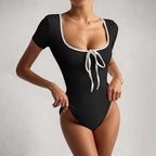Contrast Color U Neck Short Sleeve Bodysuit