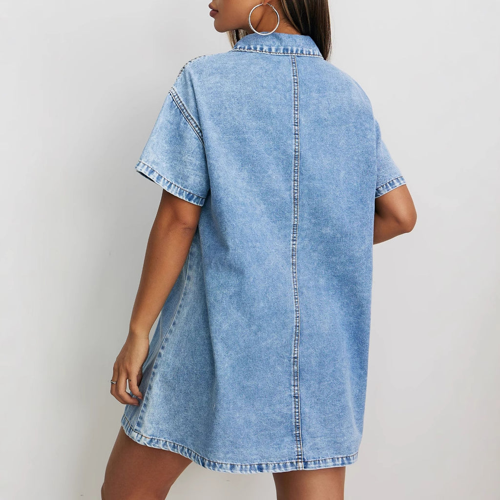 Polo Collar Loose Denim Dress