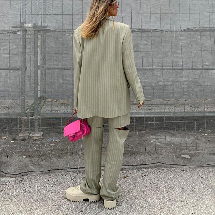 Women's Striped Jacket & Trousers Set