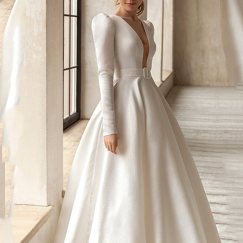 Socialite White Satin Slim High French Dress