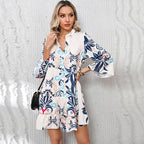 V-Neck Three-Quarter Sleeve Printed Dress