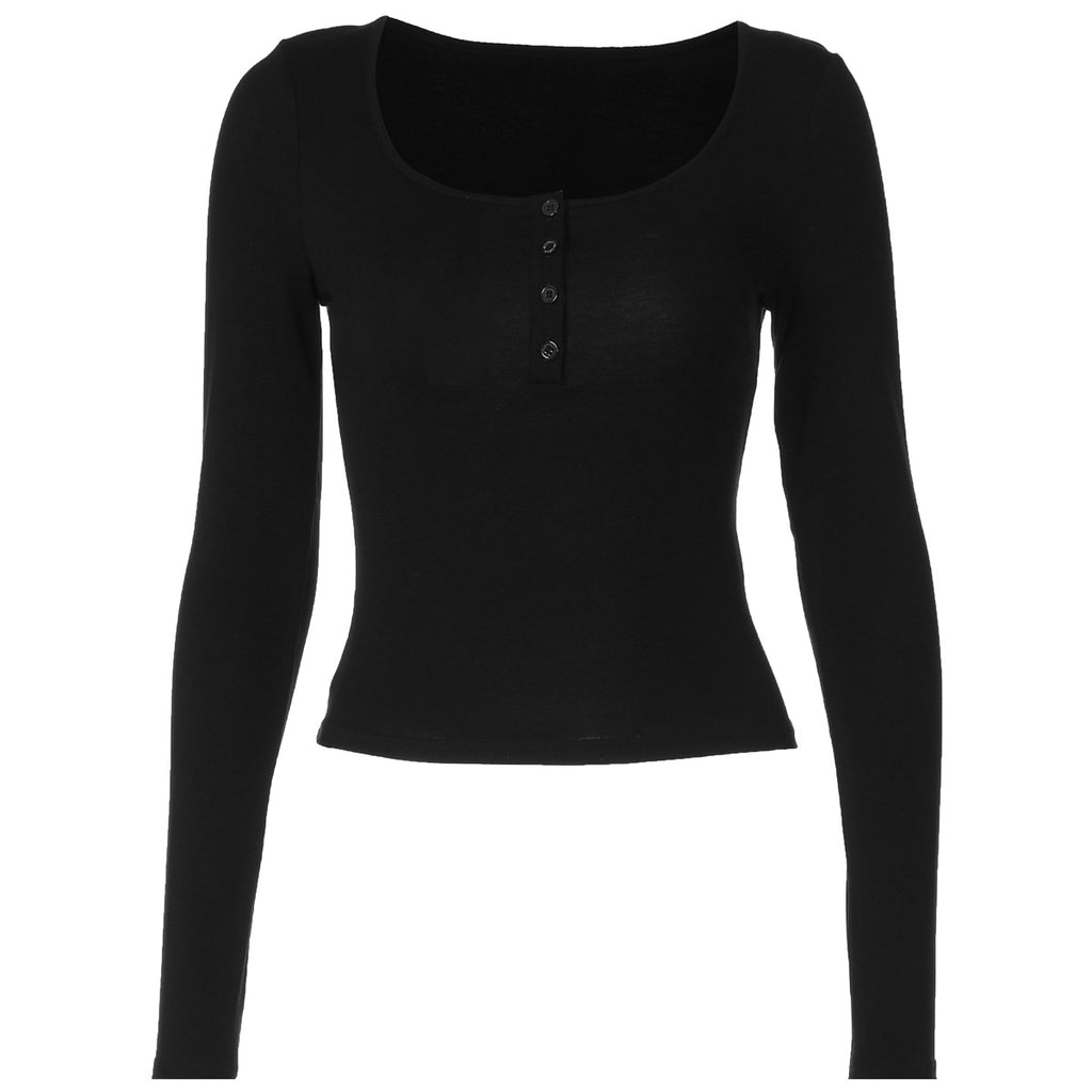 Women's Button Square-Neck Long-Sleeve Top