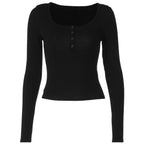 Women's Button Square-Neck Long-Sleeve Top