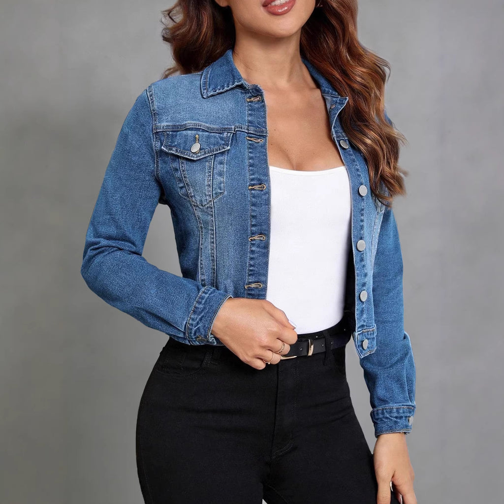 Spring Retro pired Waist Denim Jacket Retro Washed Women