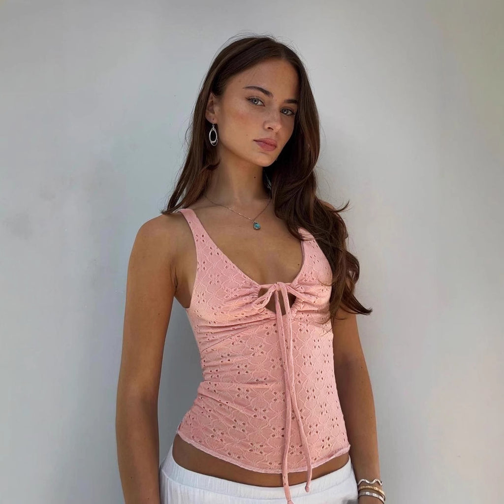 's Little Fresh Hollow Out Cutout Out Tied Texture Vest Vacation