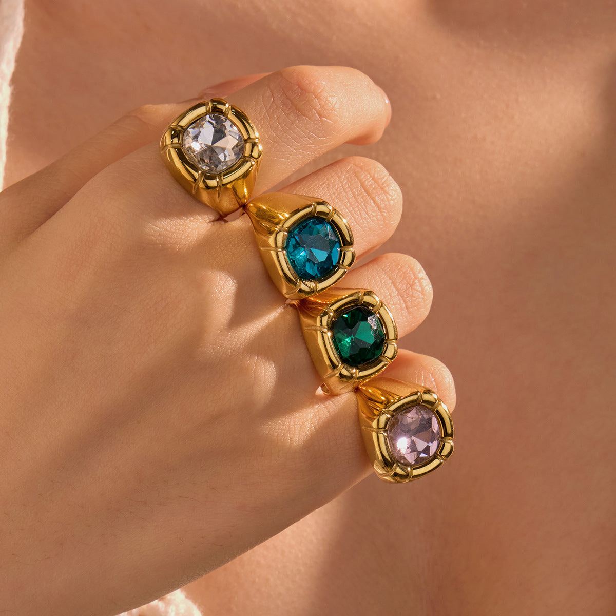 Square Zircon Stainless Steel Ring