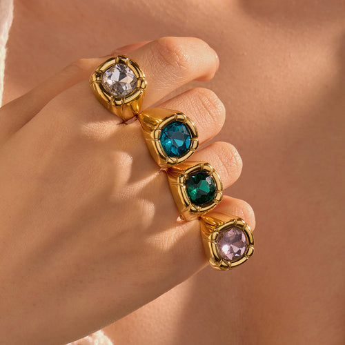 Retro Titanium Steel Ring Niche High Sense Square Zircon Stainless Steel Jewelry Women