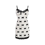 Women's Black And White Velvet Bow Nightdress