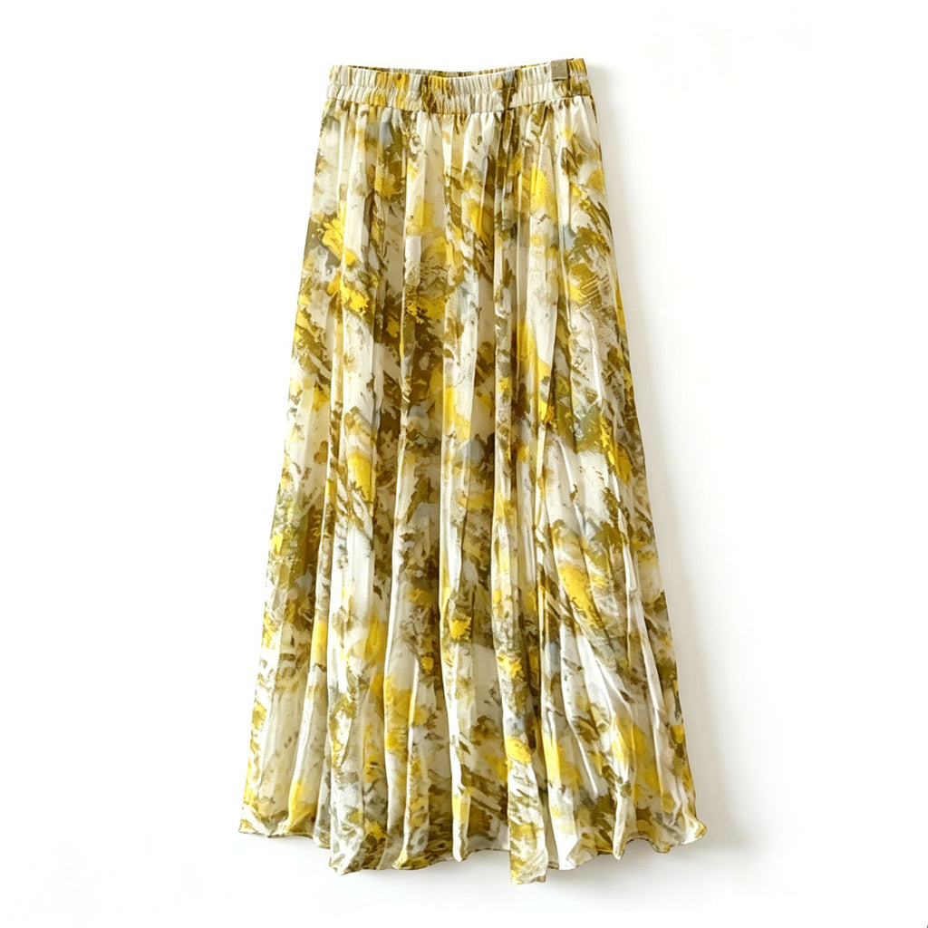 French Fold Floral Skirt Women Summer Holiday HW A line