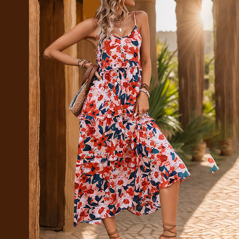 Women's Summer Women Wear High Sense Print Holiday Sling Dress