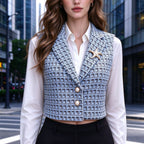 Blazers Collar Sleeveless Coat Autumn Lining Tweed Classic Starfish