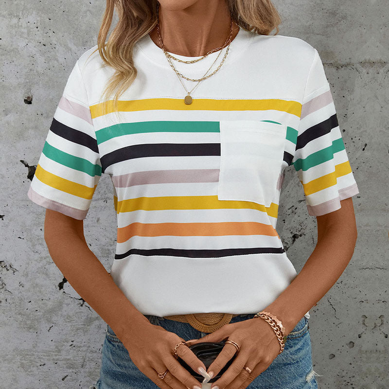 Women's Women Clothing Color Striped Short Sleeved T Shirt For Women Summer