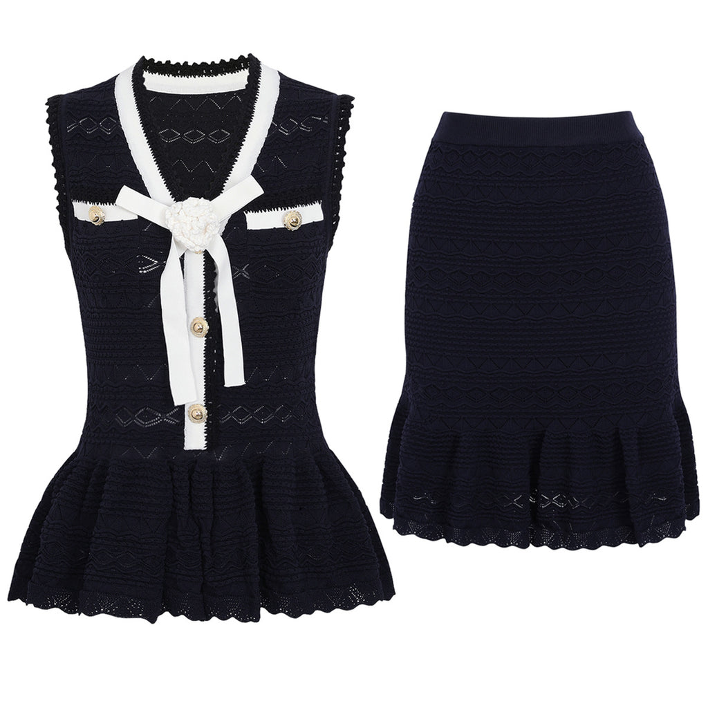 Dark Blue Top Two-Piece Overskirt Suit