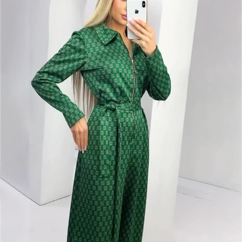 Printed Long-Sleeve Belted Bodysuit