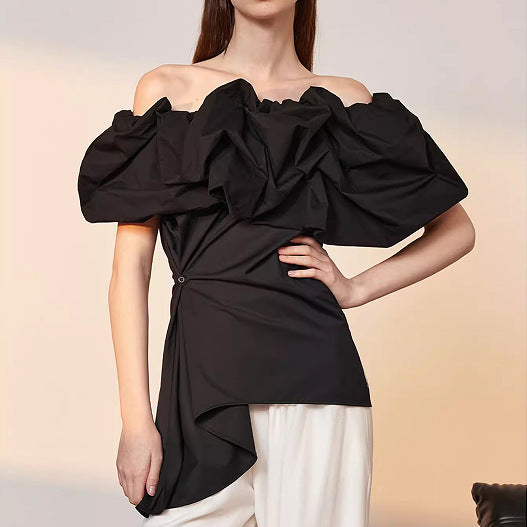 Women's Spring Summer Off The Shoulder Off Shoulder Collar Doll Shirt Puffy Shirt Women