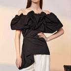 Women's Spring Summer Off The Shoulder Off Shoulder Collar Doll Shirt Puffy Shirt Women