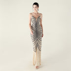Women's Deep V Plunge Neck Wave Gradient Sequin Evening Dress