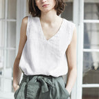 Women's Pure Linen V-Neck Sleeveless Top
