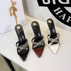 Stiletto Heel Open Toe Pointed Toe Slippers Rhinestone Wheat Cross Strap Slip on Outdoor Slippers for Women