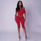 Women Clothing Autumn Solid Color One Shoulder Short Sleeve