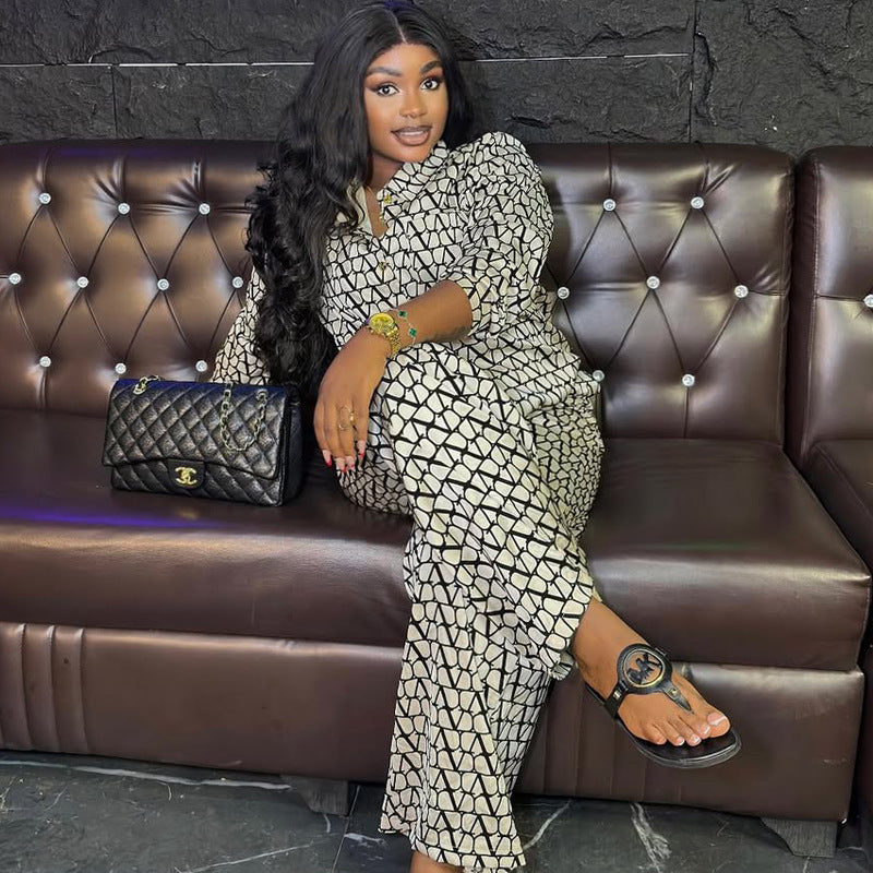 's Loose Two-Piece Set Long Sleeve Printed Shirt Pants Set