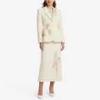 Women's Floral Embroidered Blazer and Skirt Set