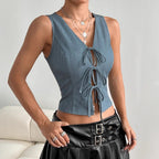 Women's Clothing Summer Lace Up Slim Fit Top