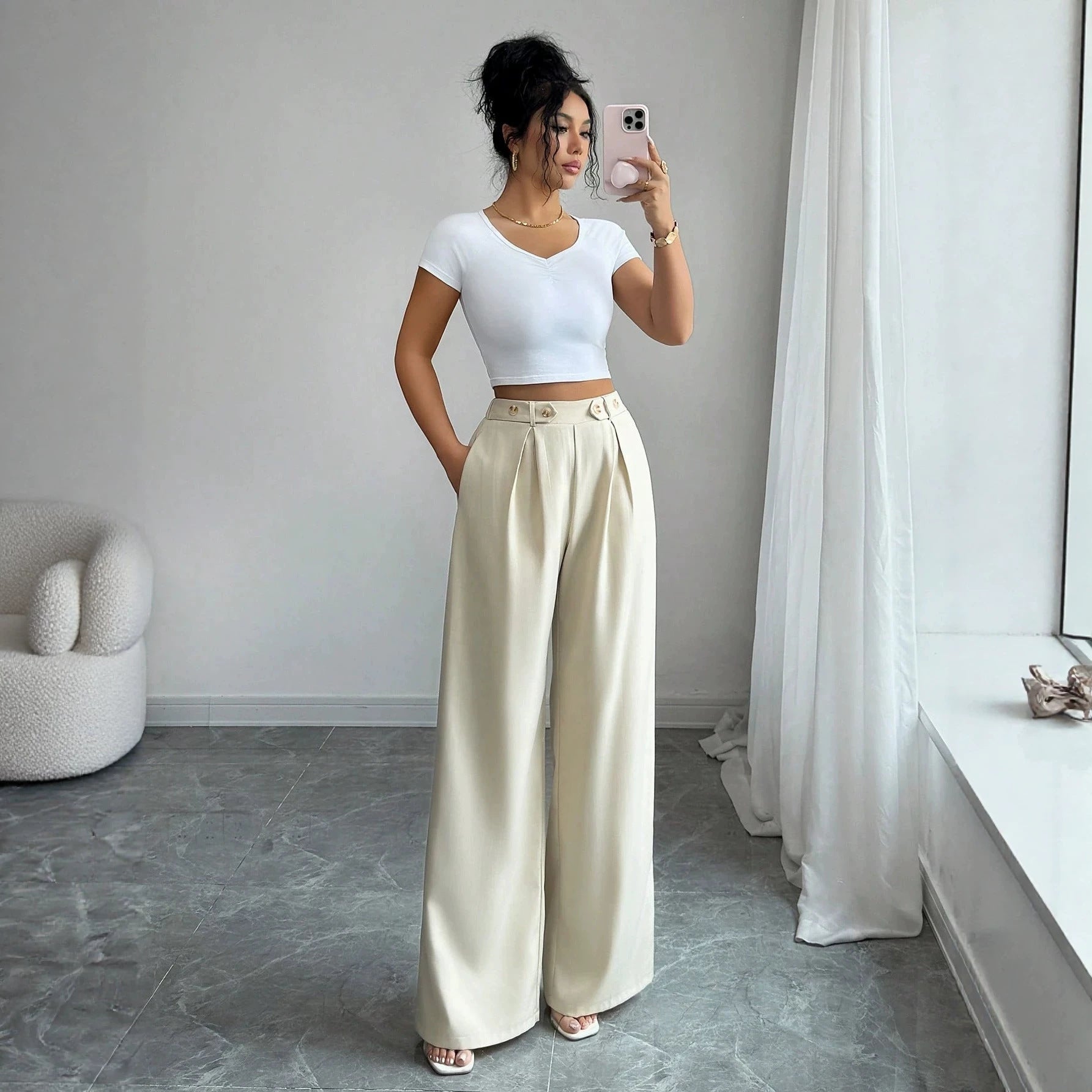 Slimming Elegant Pants WL Straight Pants, HW Drooping