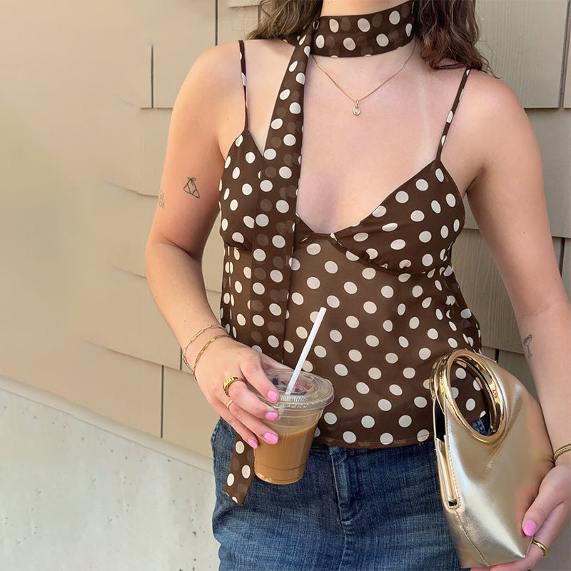Women's Polka Dot V-Neck Backless Vest Top