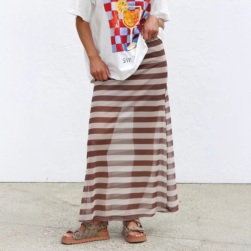 Skirt Mesh Dots Stripes Printed Casual Vacation Skirt