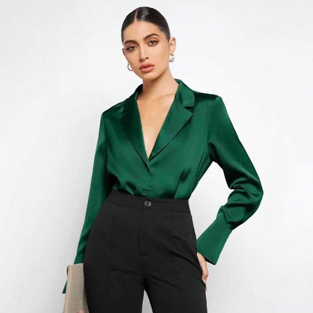 Women's Satin Faux Silk Shirt