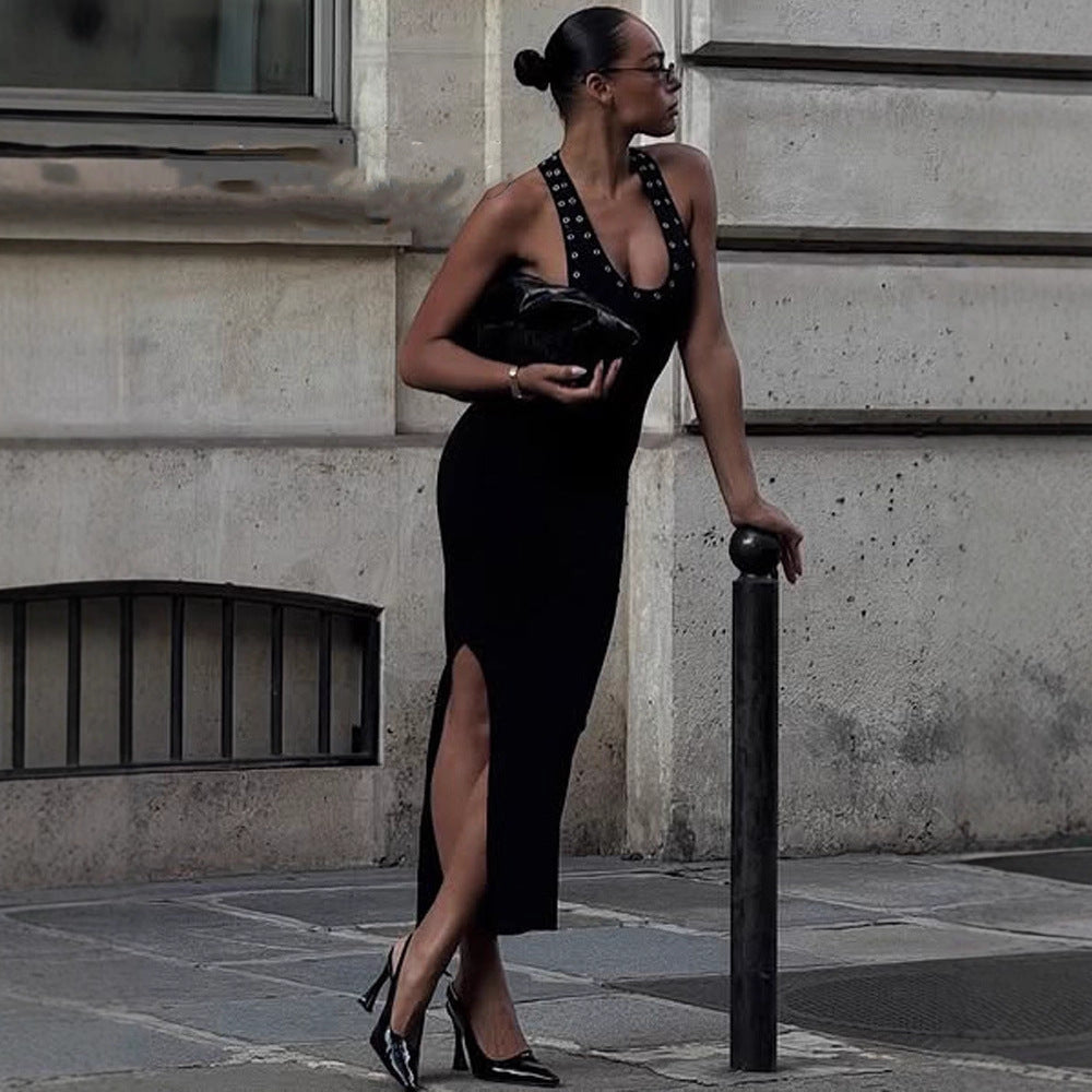 Backless Cutout Slit Bodycon Maxi Dress
