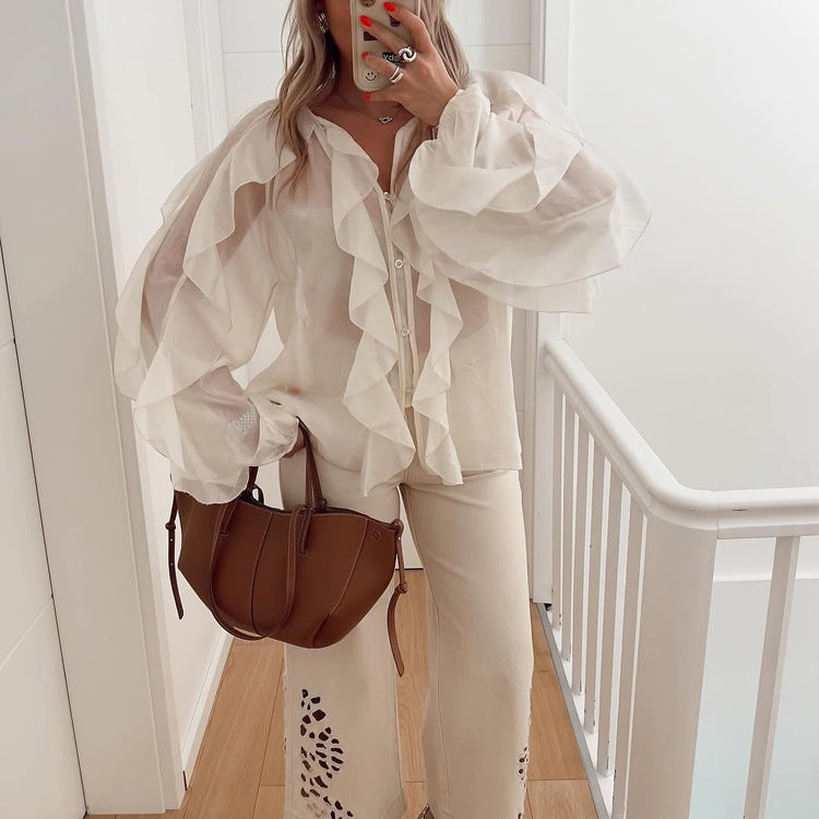 Women's Ruffled Sheer Chiffon Blouse