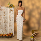 Summer Sexy Lace Hollow Out Cutout Split Women Tube Top Dress