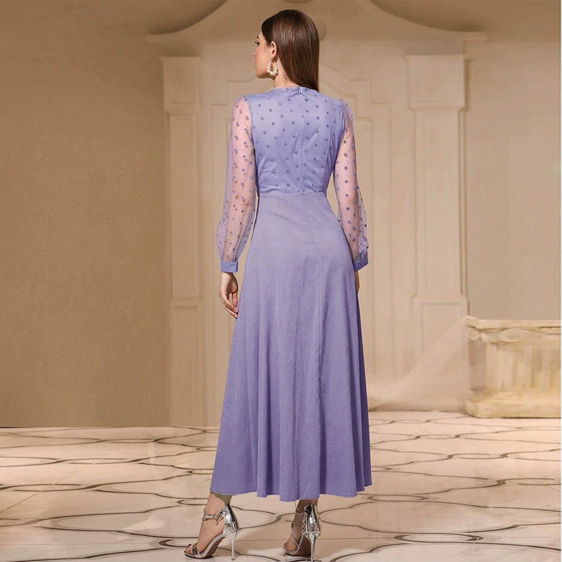 Women's Women's's Autumn Round Neck Long Sleeve High Waist Slim Dress